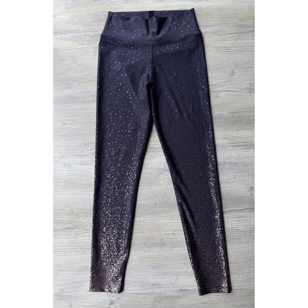 Peloton Sparkle Flex Leggings Large Navy Blue Silver Metallic Shimmer EUC